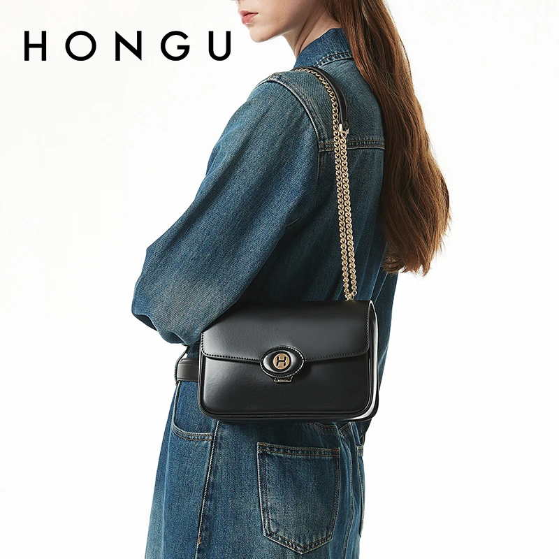 HONGU/红谷女士简约腋下包真皮时尚单肩包斜挎包千金风小方包百搭