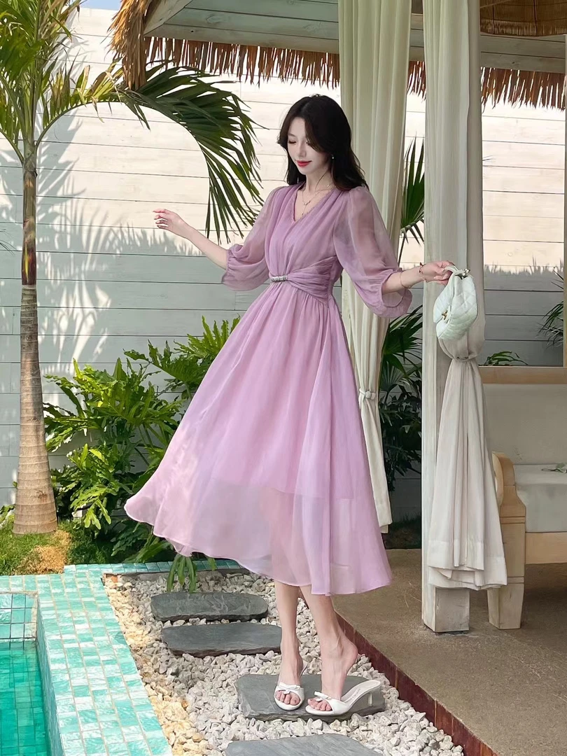 【齐齐公主推荐】2025夏季新品时尚潮流收腰连衣裙