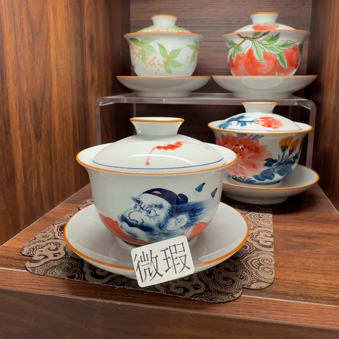 釉下手绘茶具微瑕
