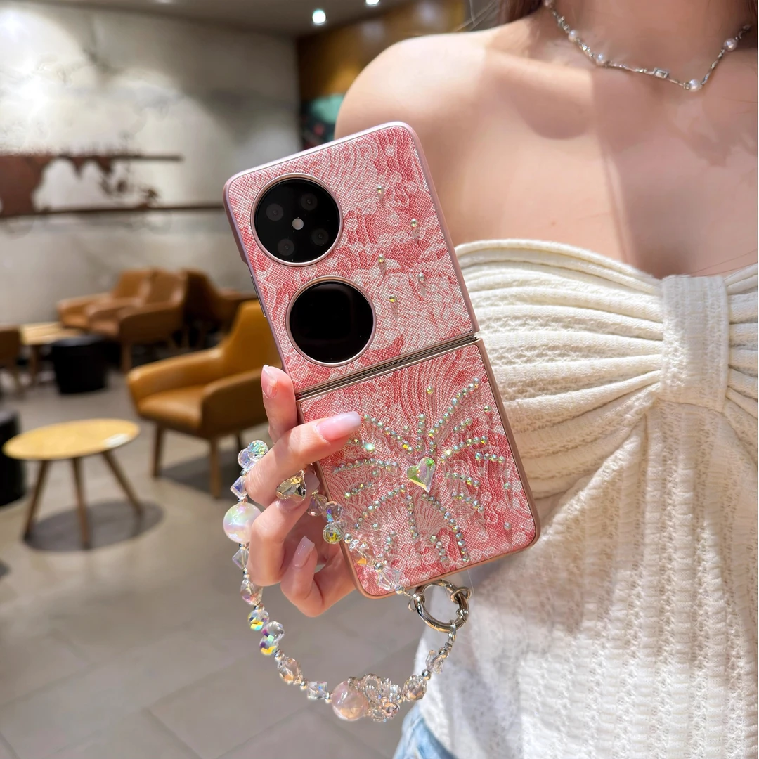 适用华为pocket2手机壳p50pocket折叠屏烟花彩钻国潮刺绣女保护套