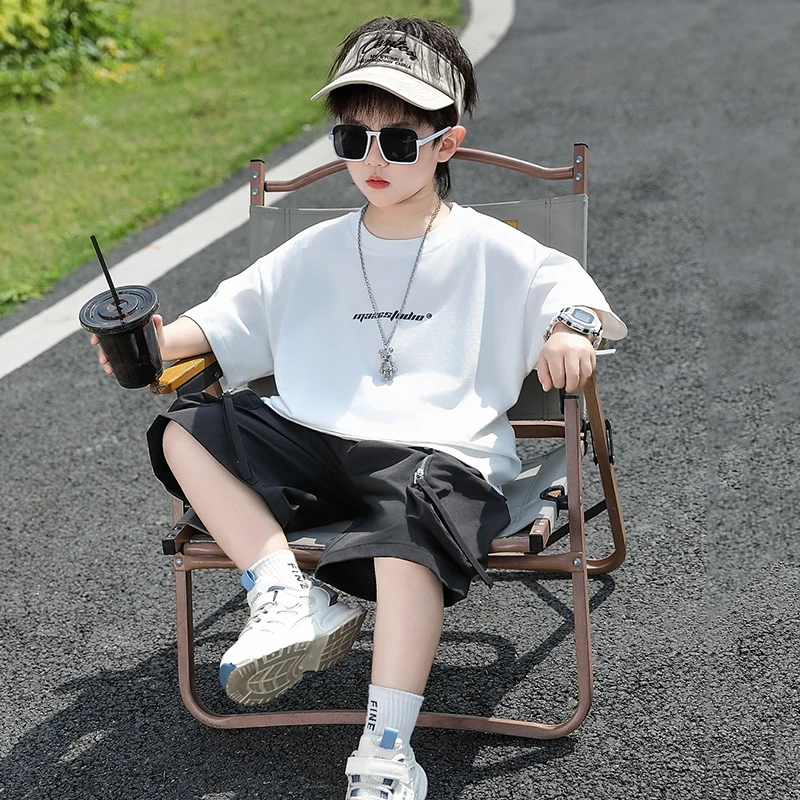 男童夏装套装2025新款儿童时尚短袖T恤男孩宝宝夏日薄款运动休闲