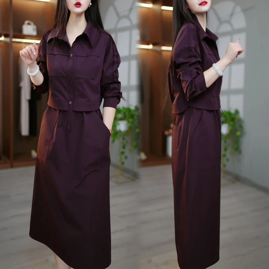 时尚设计感假两件连衣裙女2025秋季新款气质显瘦拼接中长款休闲裙