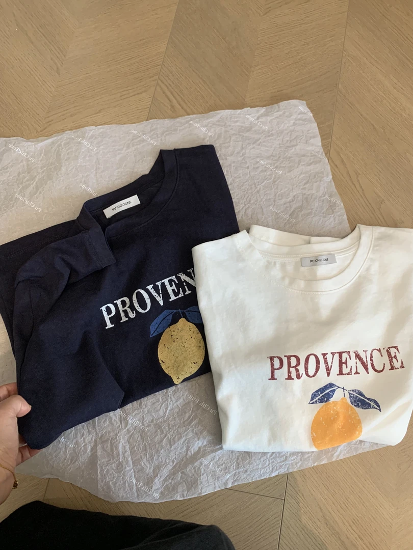 【朴大艺】柠夏字母集 韩系清新柠檬字母宽松显瘦雪花棉印花上衣