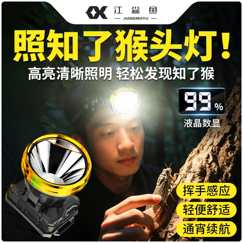 照知了猴专用灯头戴式强光头灯超亮超长续航远射感应头戴式锂电池