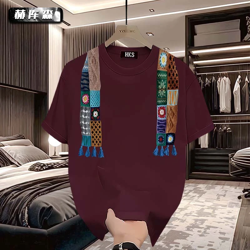 赫库森美式港风纯棉圆领透气短袖夏季新款设计宽松半袖体恤衫上衣