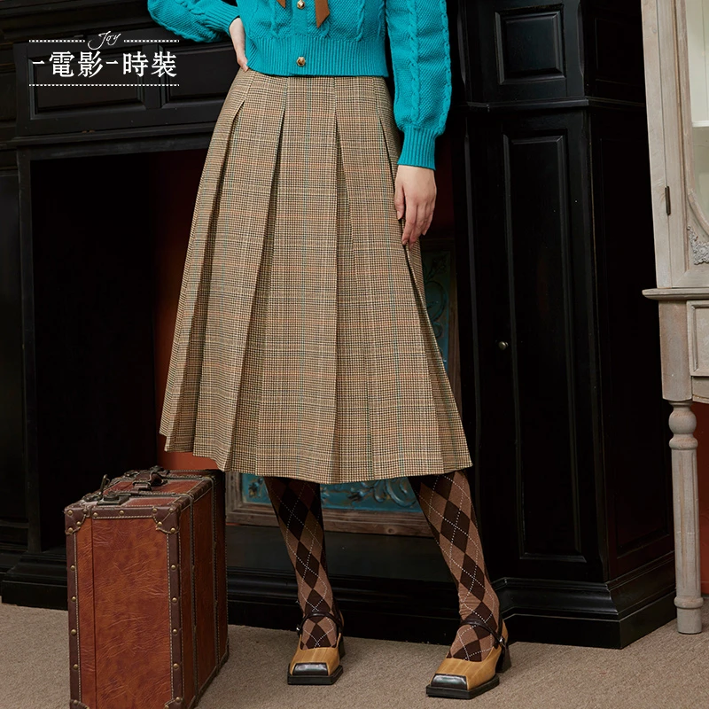【芊芊专属】复古压褶格子半身裙FCGQ144547