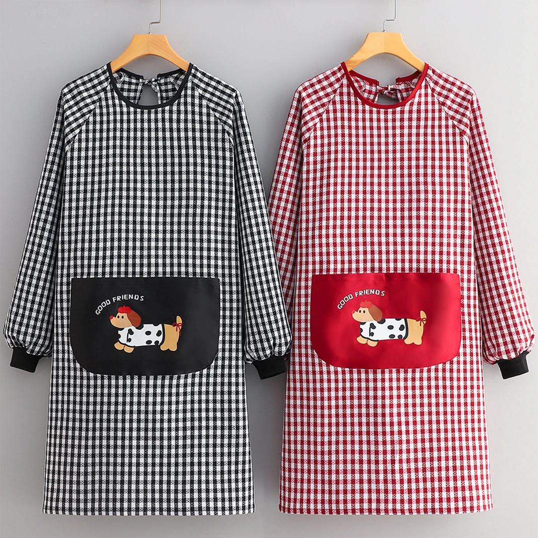 卡通棉布罩衣厨房家用长袖围裙做饭2025新款可爱女上班干活工作服