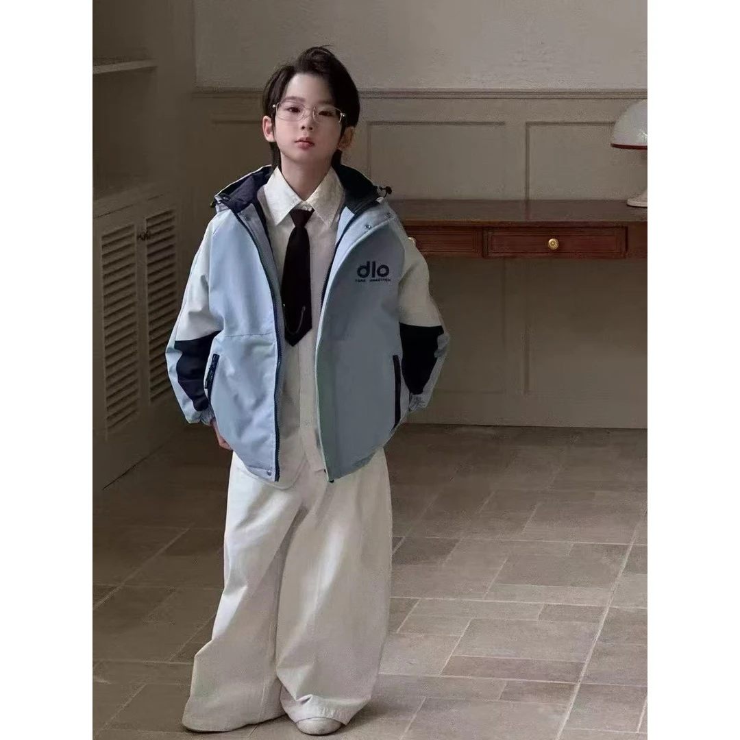 GSC  2025秋冬季儿童韩版时尚潮酷拼接夹棉厚外套  4496