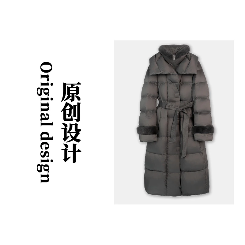 长款A型拼水貂毛羽绒服SDYH2206