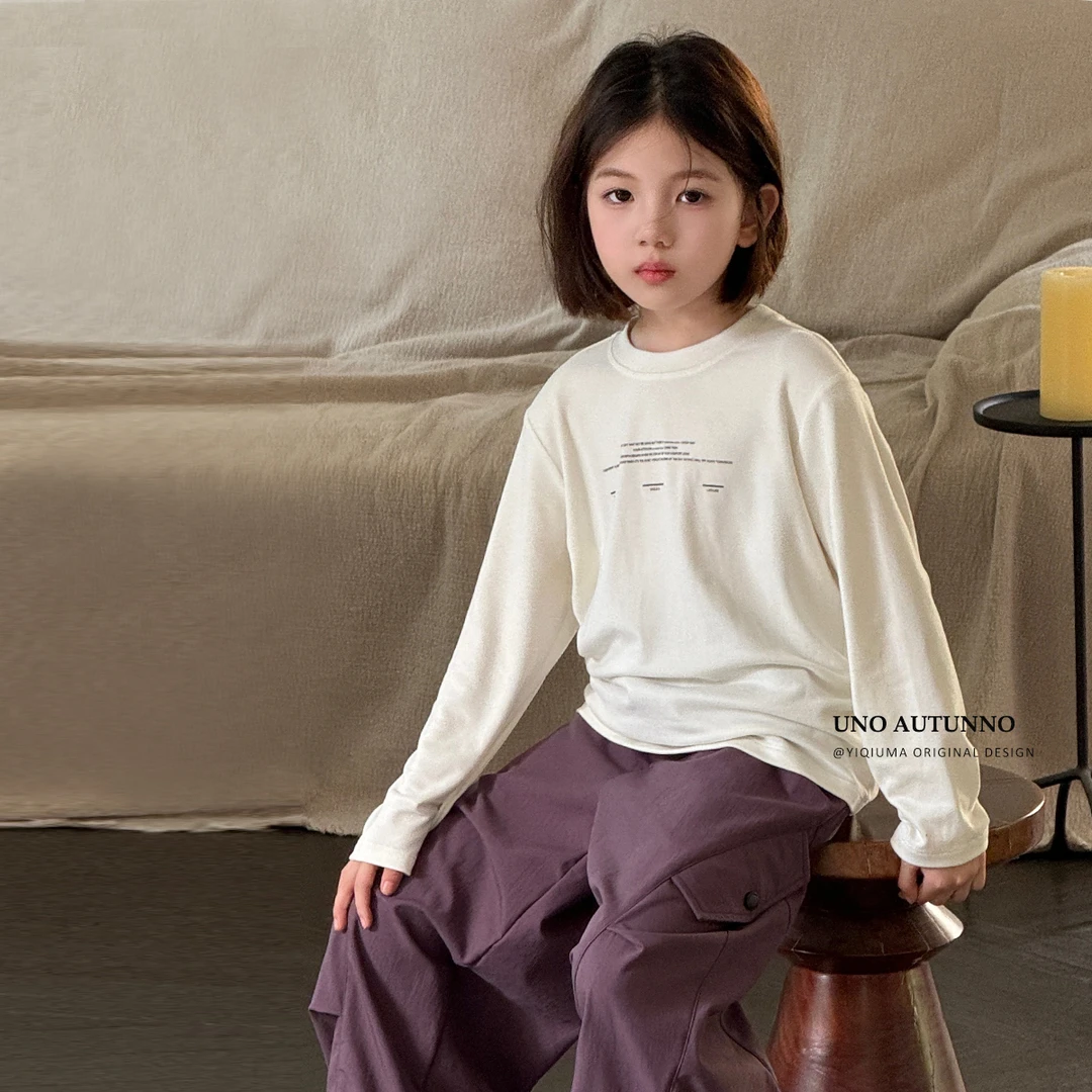 现货「UNO AUTUNNO」【明日】蜜桃绒女中大童休闲印花打底T恤GQ1858