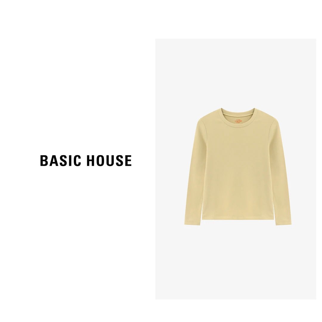 Basic House/百家好纯欲慵懒风长袖打底舒适百搭简约大方柔软T恤
