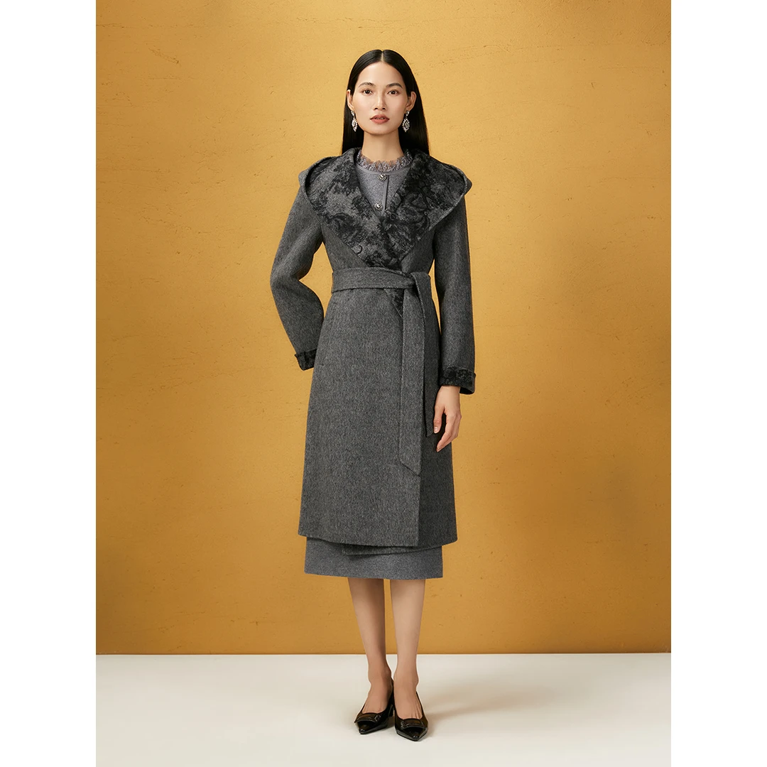 Song of Song歌中歌2025冬季新款深灰色绵羊毛长款大衣5C45580060