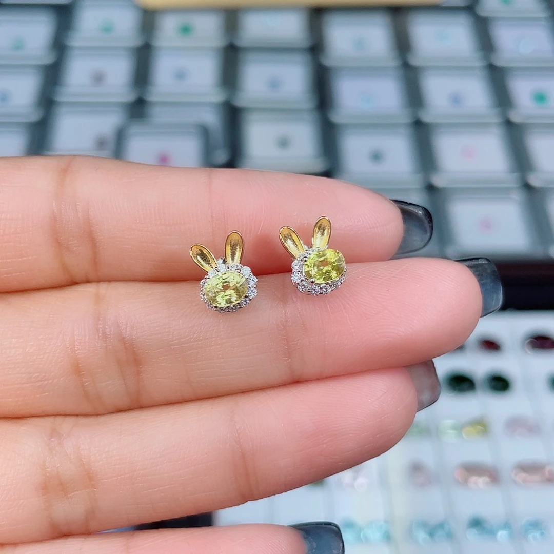 彩色蓝宝石耳饰银S925镶嵌
