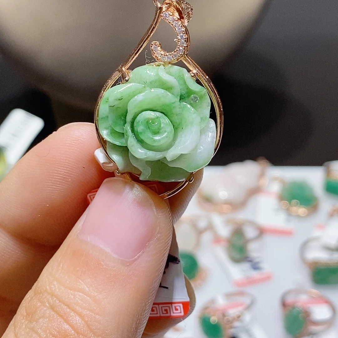 独山玉银S925镶嵌吊坠