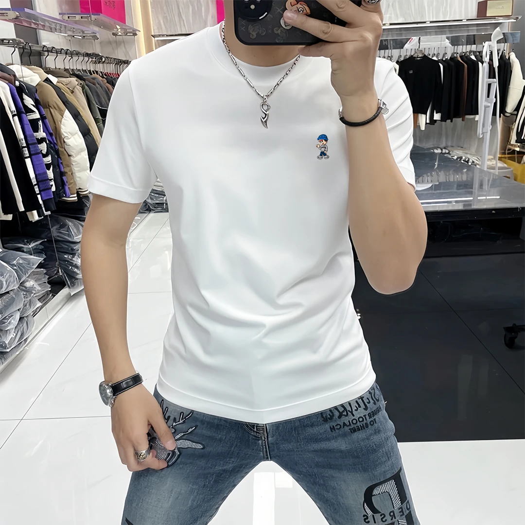 美式高端休闲短袖夏季新品流行轻奢纯色简约时尚男士百搭T恤上衣