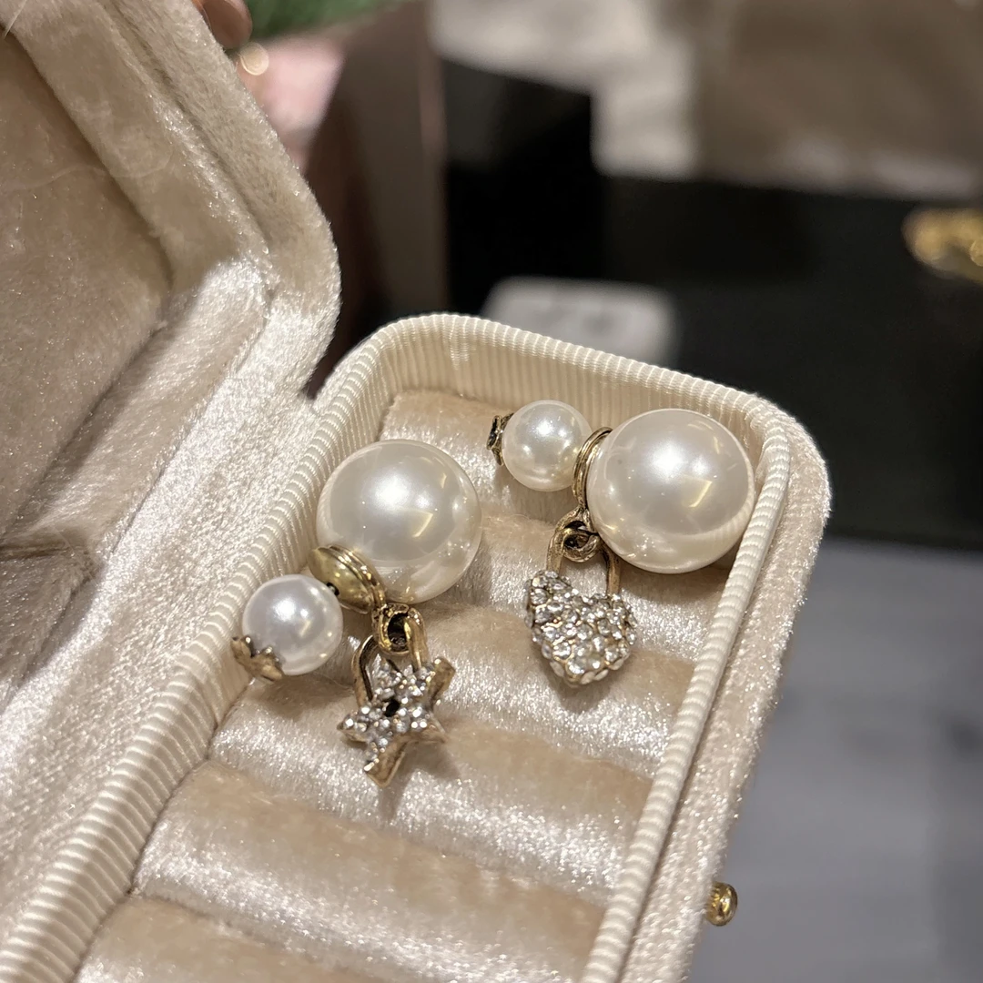 铜合金仿珍珠耳饰 爱心星星两戴式耳环轻奢