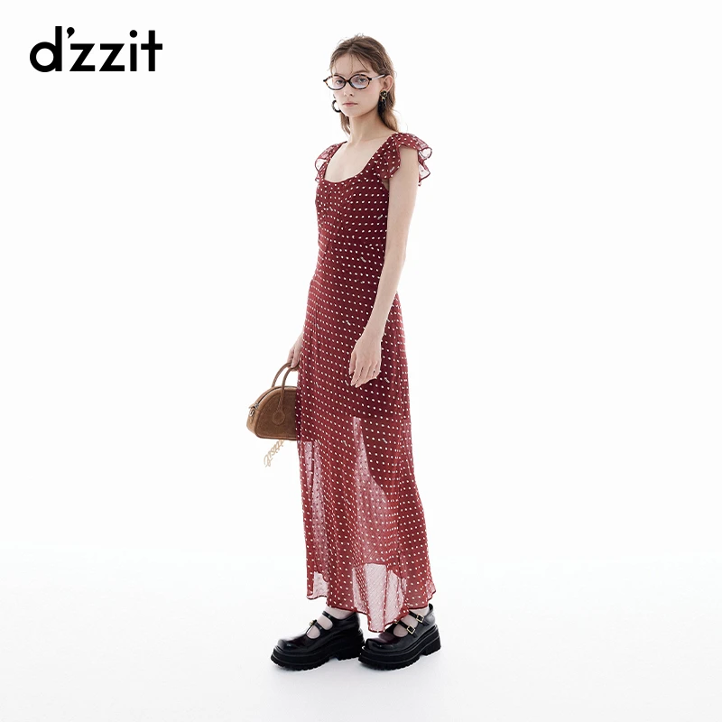 【商场同款新品】dzzit地素连衣裙25夏安可拉红波点长裙女3J2O308