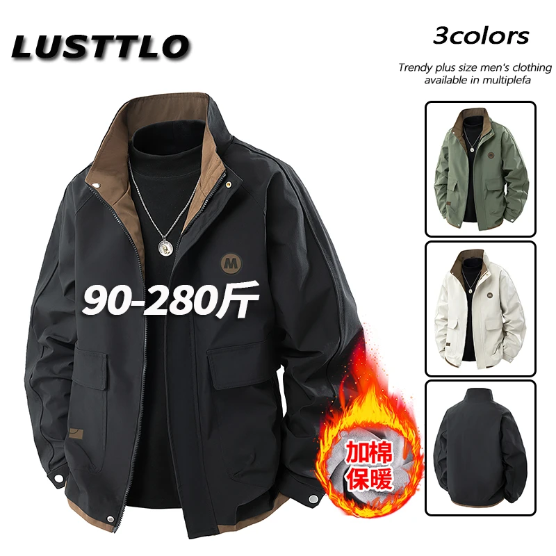 秋冬加棉加厚男士工装棉衣夹克立领宽松大码潮流保暖时尚棉服外套