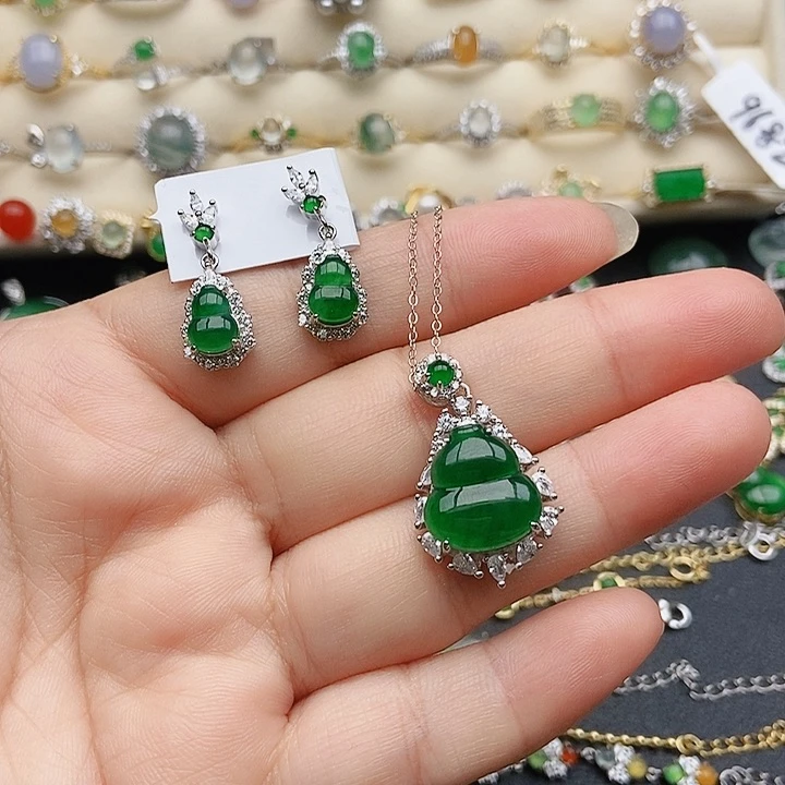 翡翠戒指银S925镶嵌一套1999