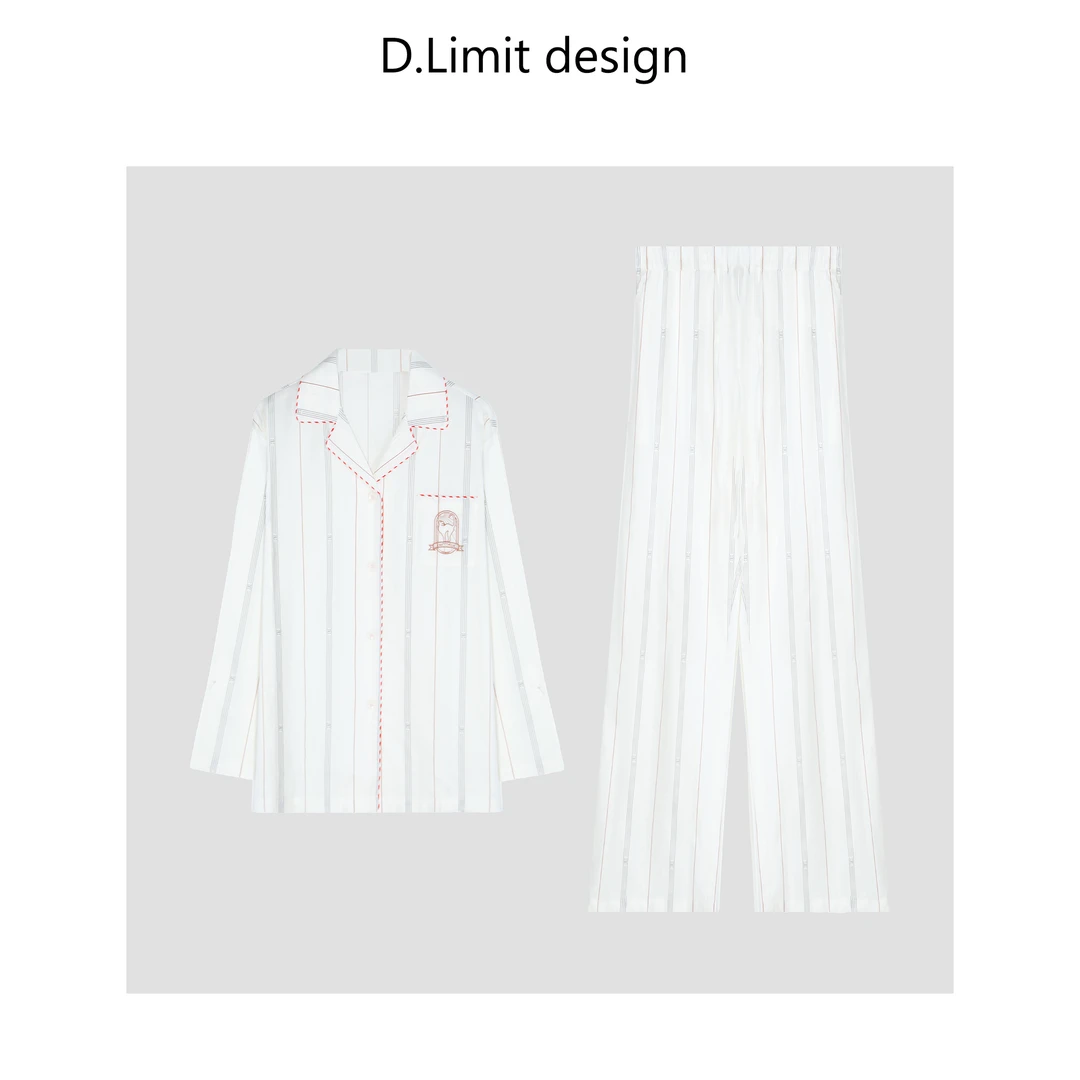 【D.Limit design】刺绣竖条纹舒适长袖家居服套装DLNT921