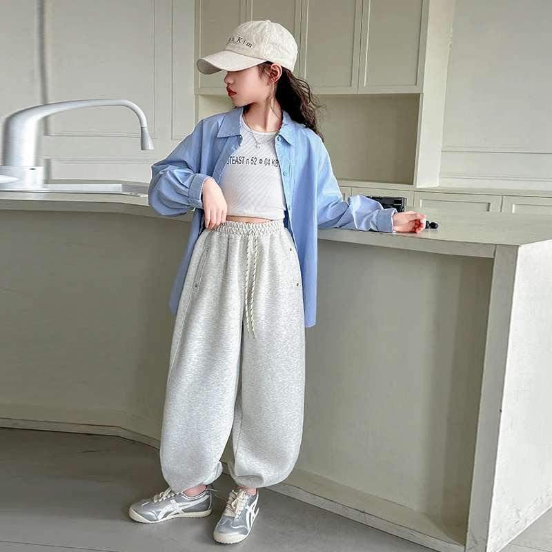 春季新款女童束脚卫裤中大童秋装潮童百搭休闲卫裤zb5458简约童品