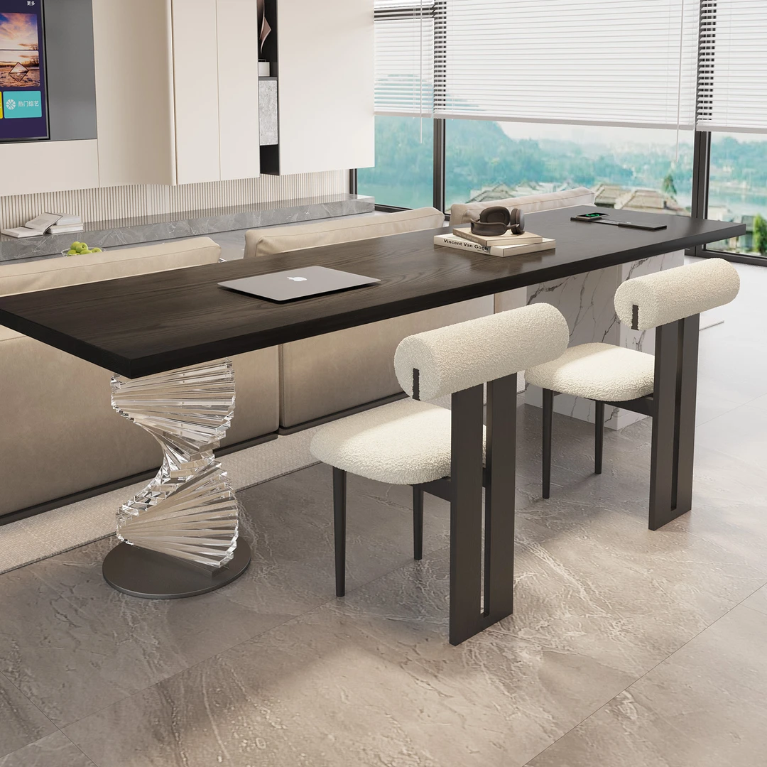 意式极简实木亚克力悬浮书桌客厅沙发后长条桌家用双人办公写字桌