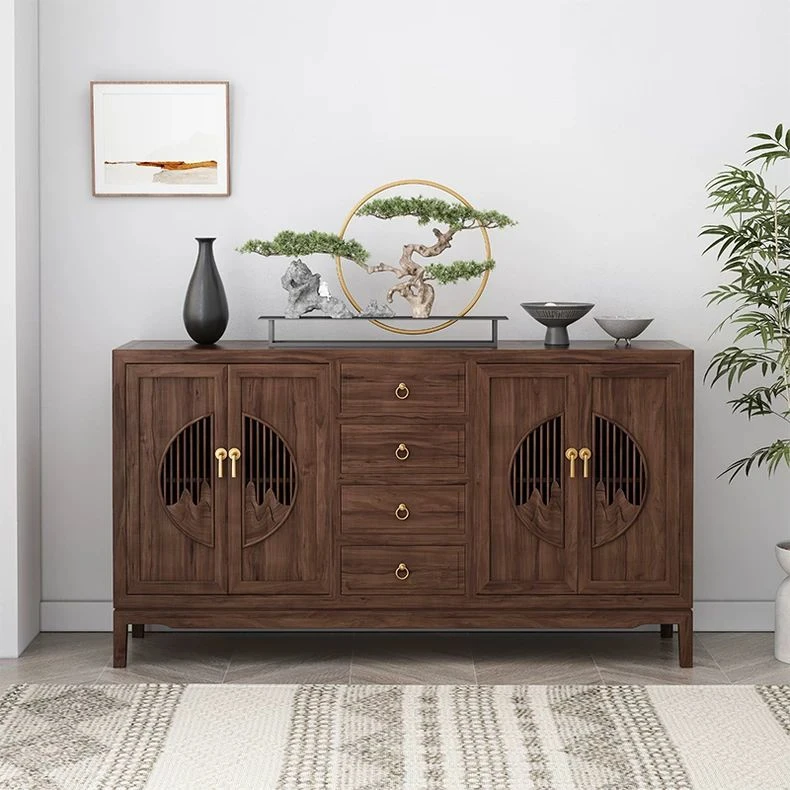 老榆木茶水柜|中式简约多功能饮水架|客厅茶边一体储物