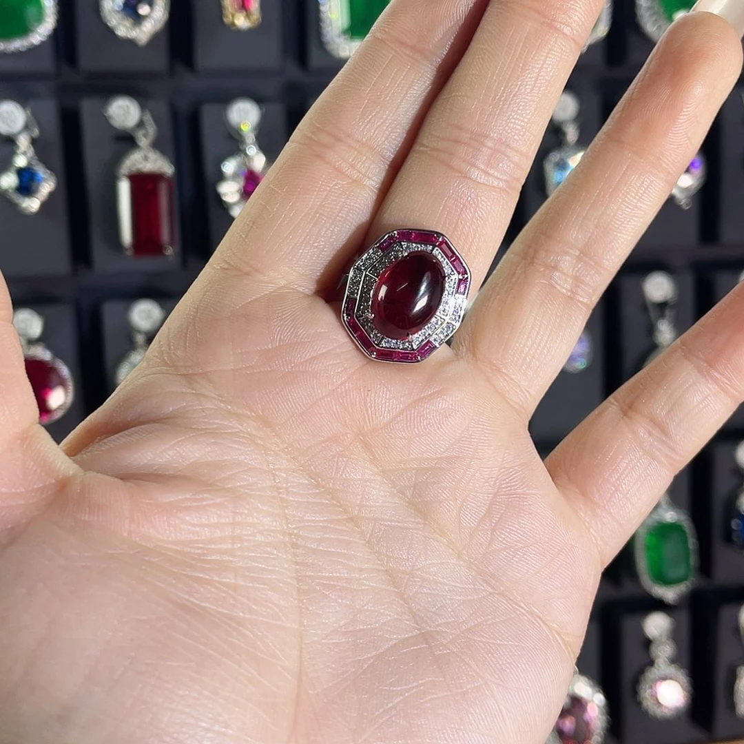 银S925镶嵌戒指红宝石