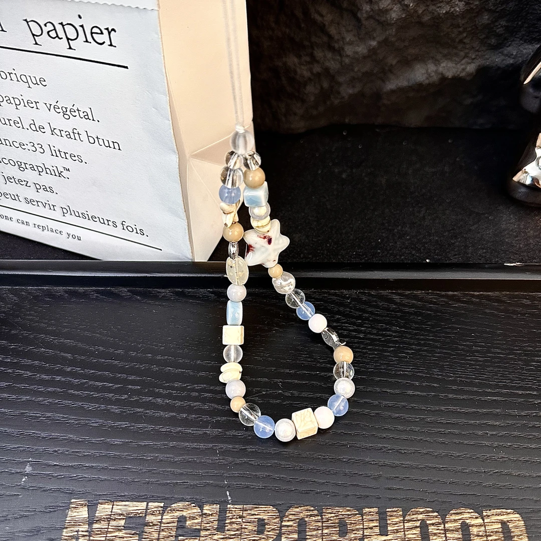 小清新海星贝壳珍珠水晶通用手机壳挂绳防摔手机挂链diy