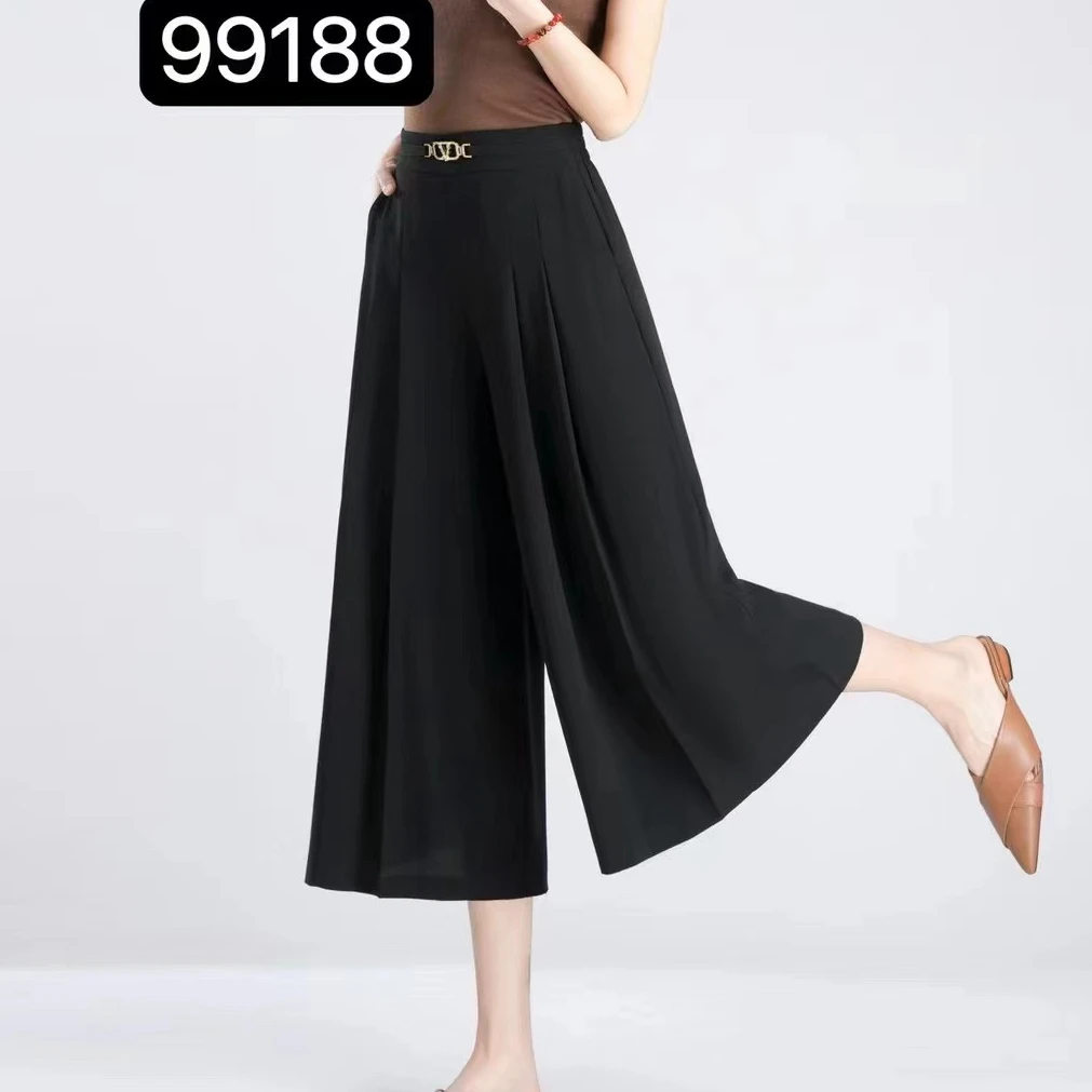 99188夏季女薄款裙裤新款时尚气质百搭显瘦松紧腰中高腰八分裙裤