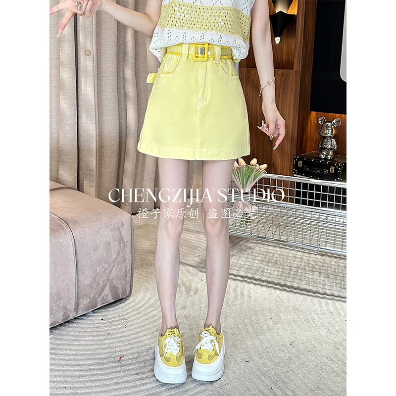 【裴诗婷】（不含腰带）QZ00024橙子·studio【】高腰显瘦牛仔裙短裙08