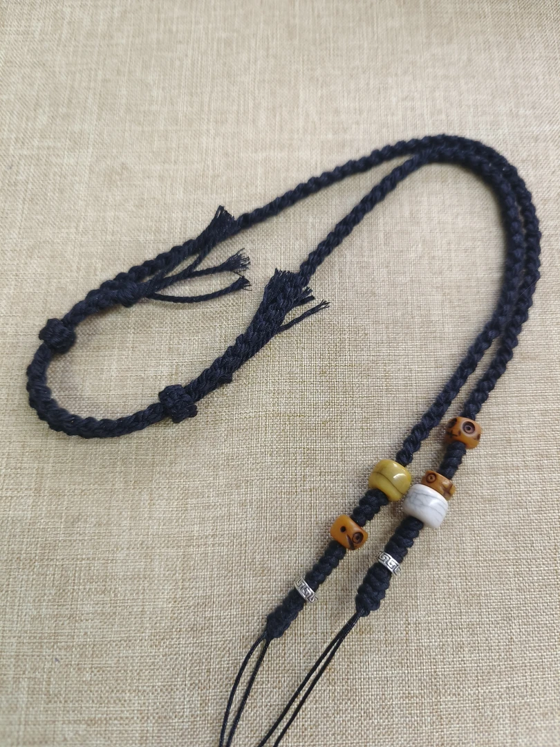 藏式手工编织吊坠绳唐卡横穿挂件绳复古百搭专用挂绳项链绳纯黑白