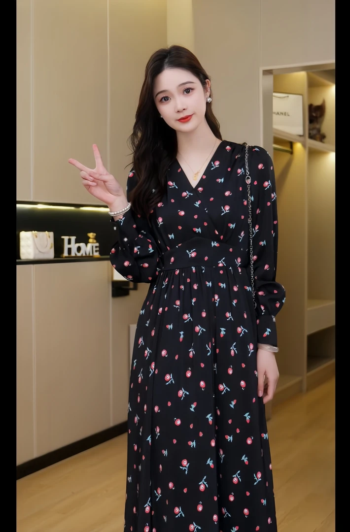 【草莓奶霜】LANLINXUAN｜时尚a字碎花高腰显瘦裙子｜连衣裙