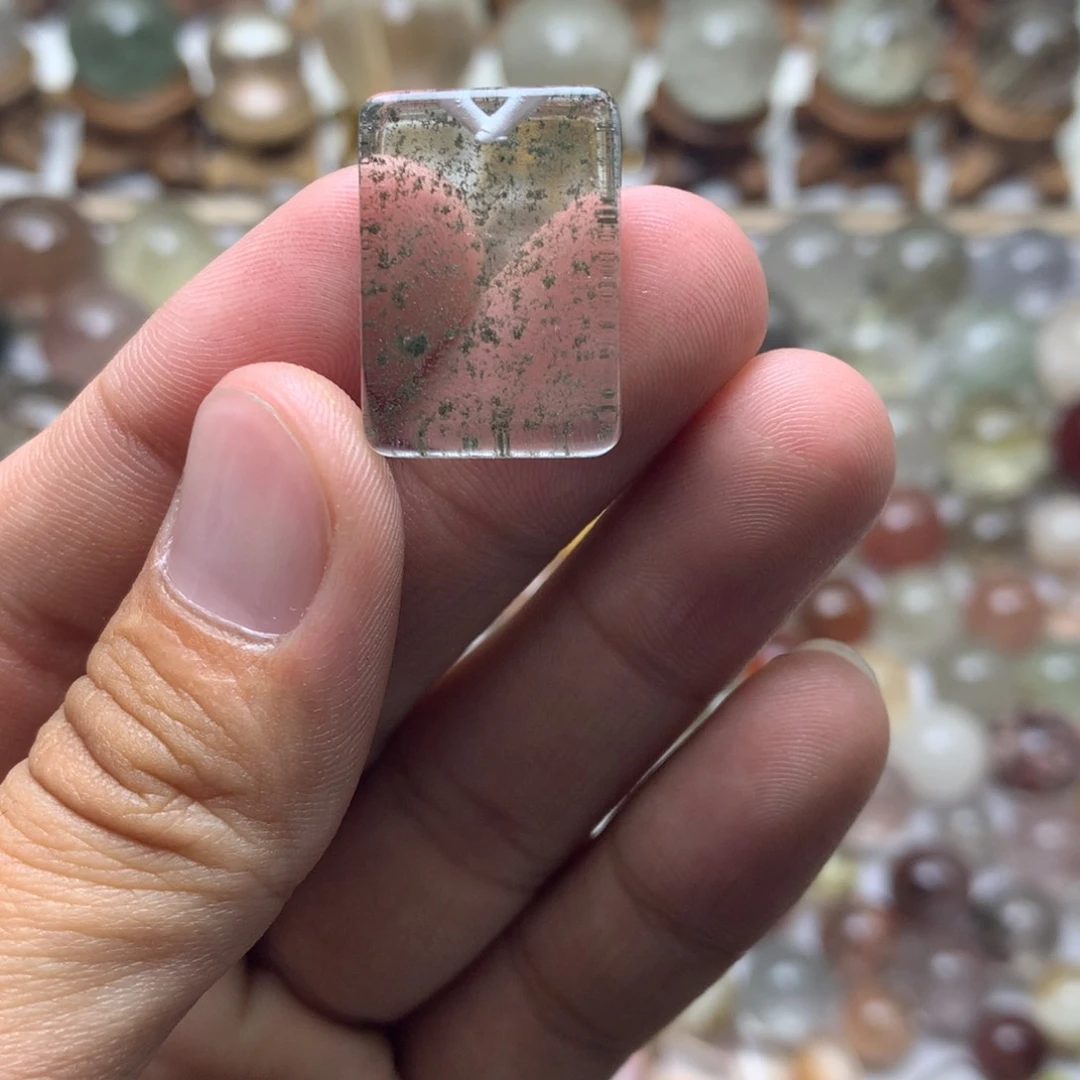 水晶珠宝半成品未镶嵌绿幽灵吊坠