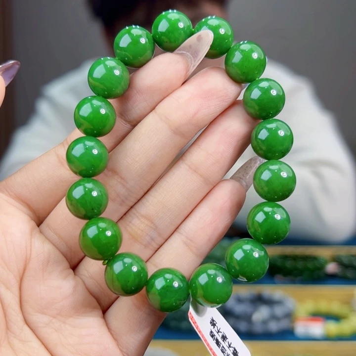 和田玉未镶嵌手链纯天然和田玉俄碧辣阳绿手串12