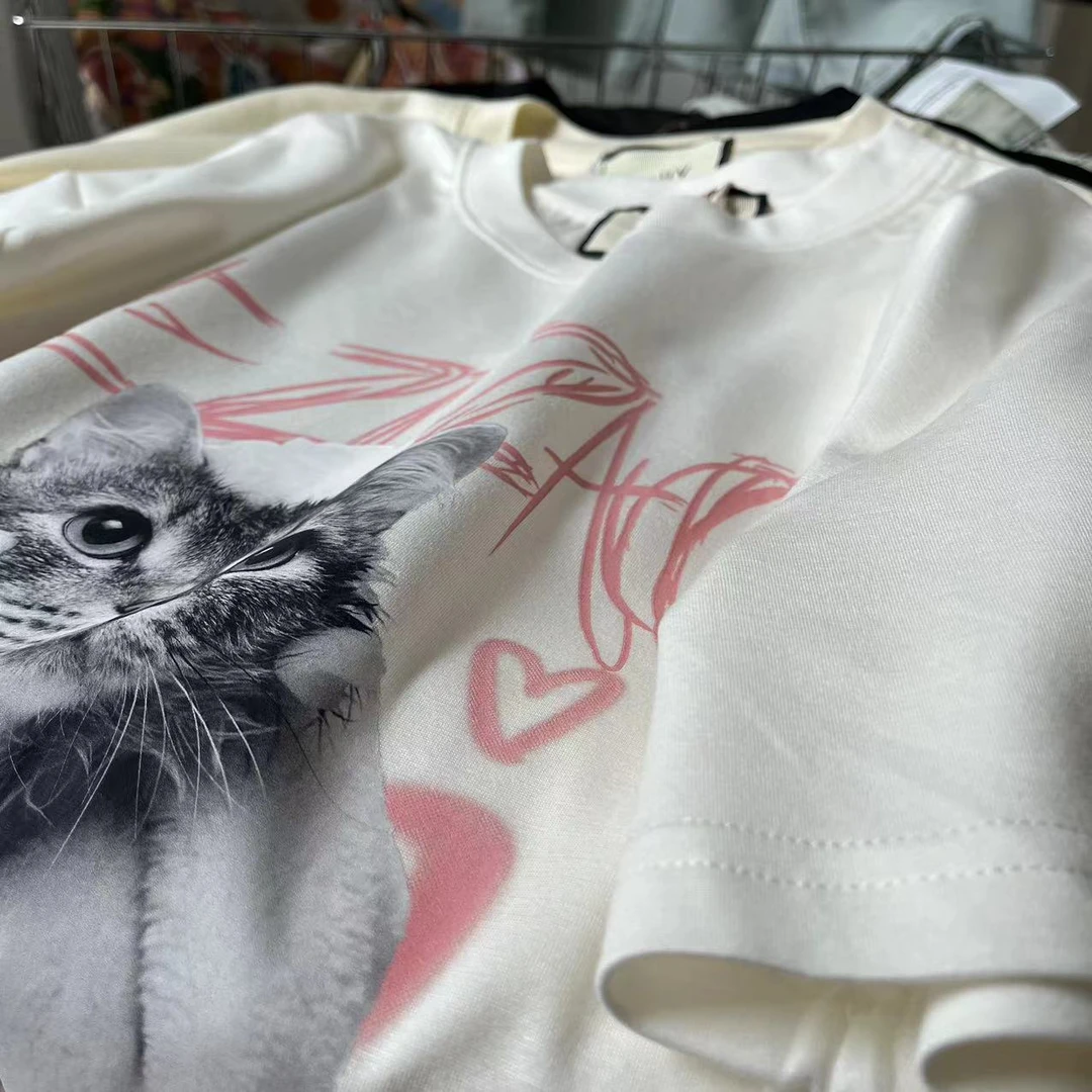 W00747可爱猫猫T恤女夏季宽松短袖百搭半袖上衣潮