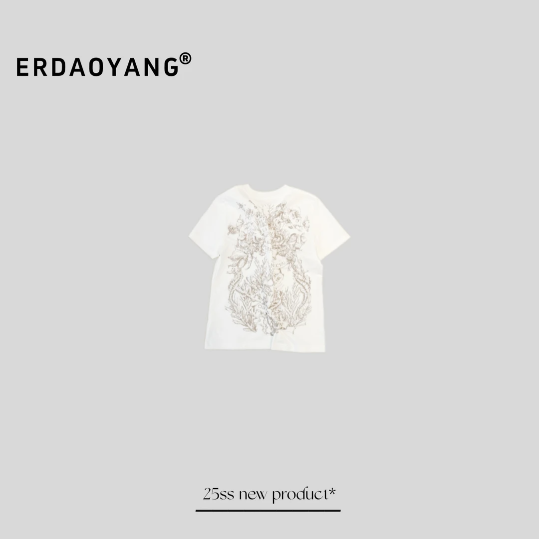 ERDAOYANG "凋落"  早春后背素描字母印花短袖DX1002