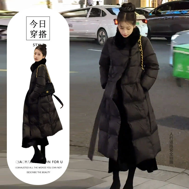 2025冬季新款法式复古气质优雅设计感毛领中长款收腰棉服外套女装