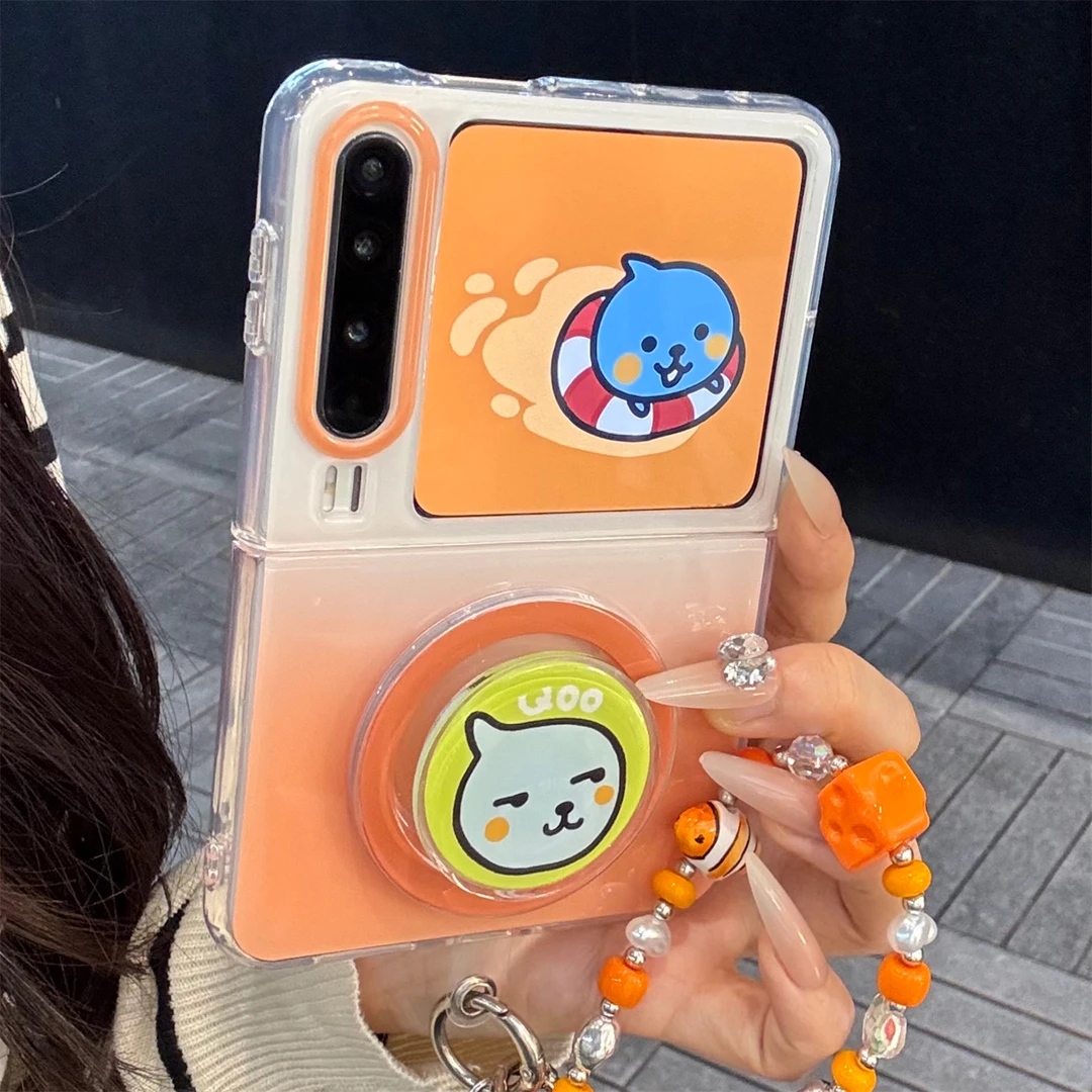 适用华为purax典藏版折叠屏手机壳pocket2渐变橙酷儿磁吸支架链条