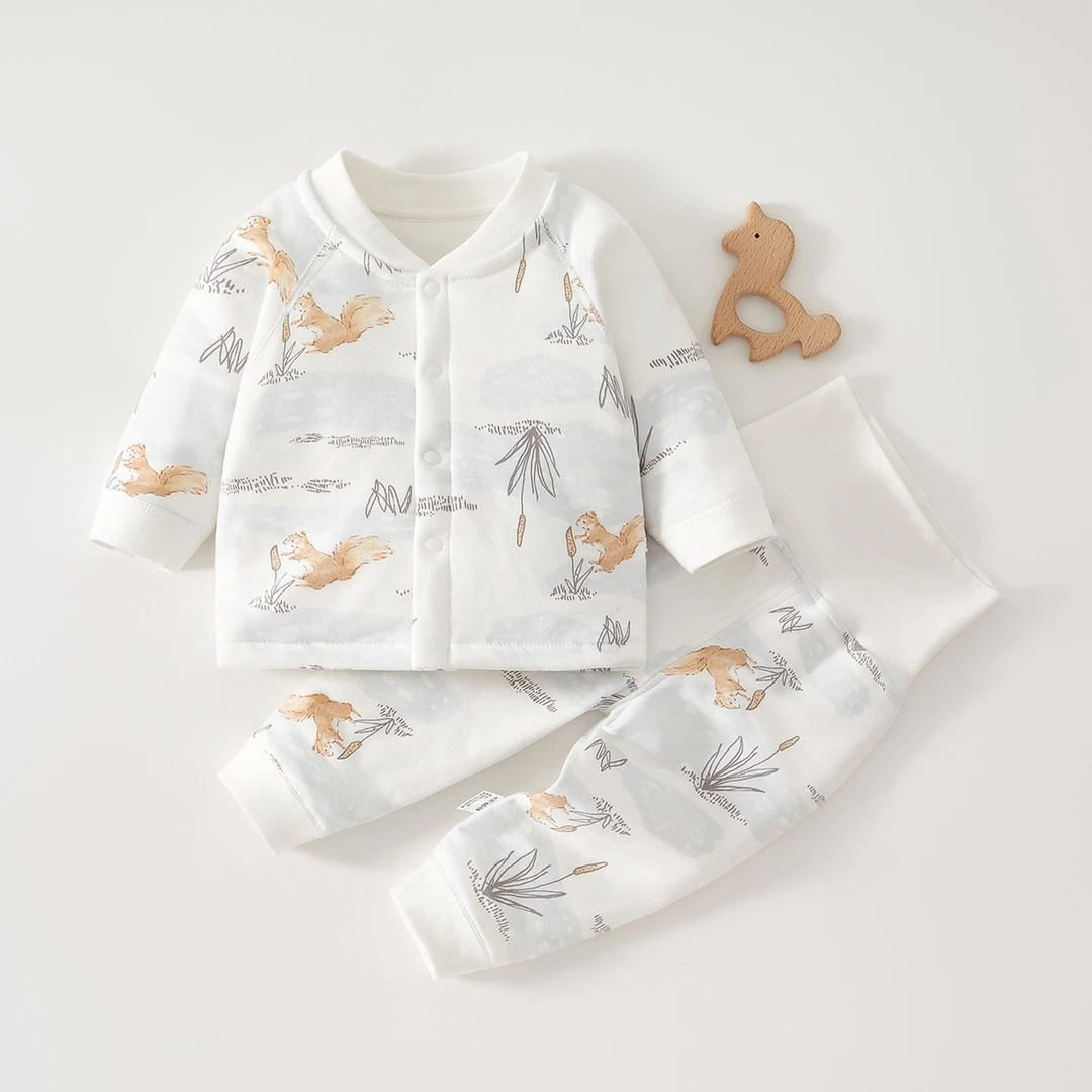 40克薄棉衣婴儿衣服秋冬夹棉保暖两件套高腰护肚宝宝分体内衣套装