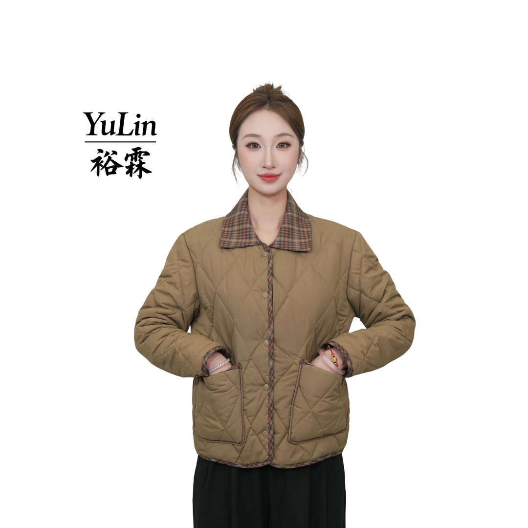 潮流新宠反季千鸟格纹领菱形格棉服女士日常出街休闲百搭实穿外套