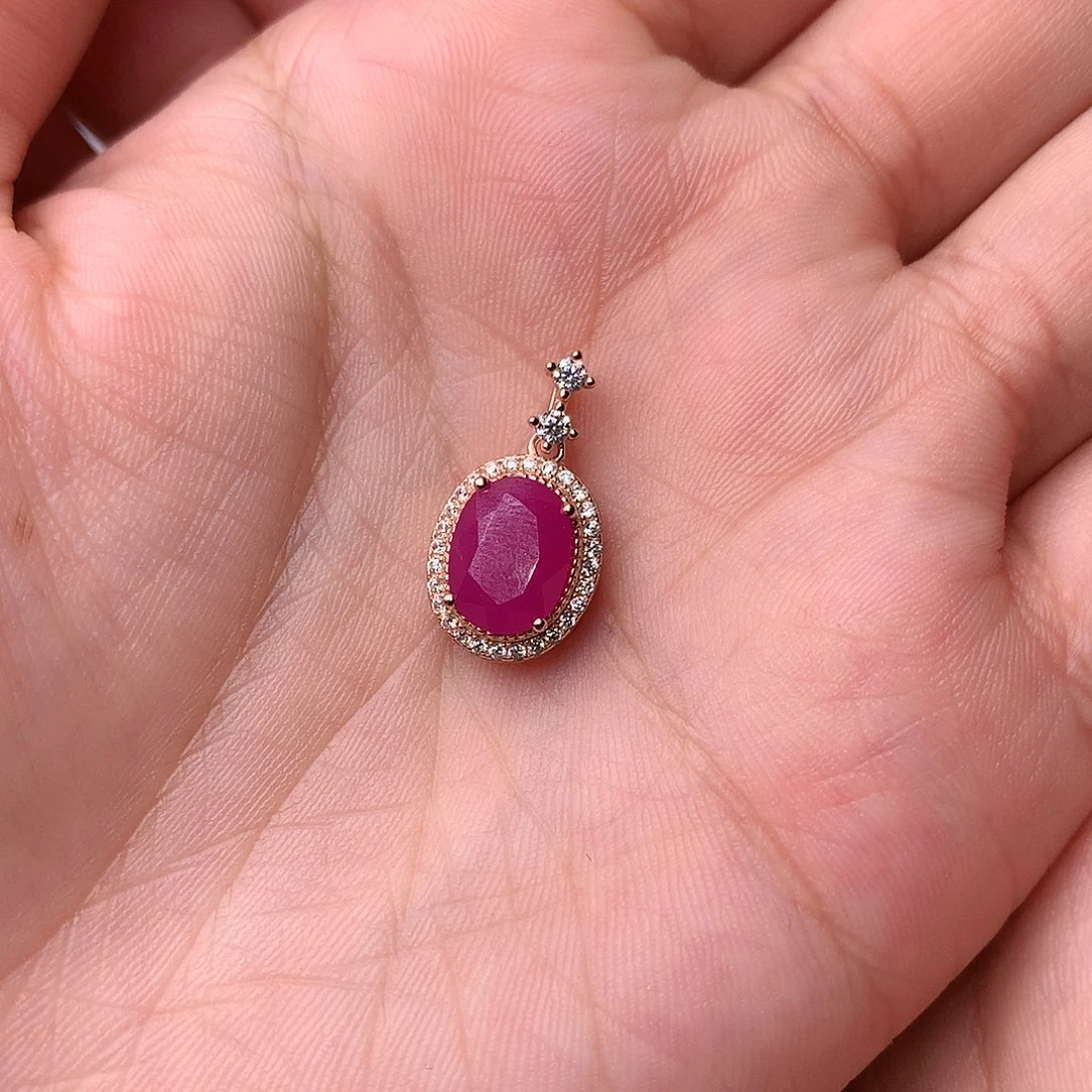 红宝石颈饰银S925镶嵌