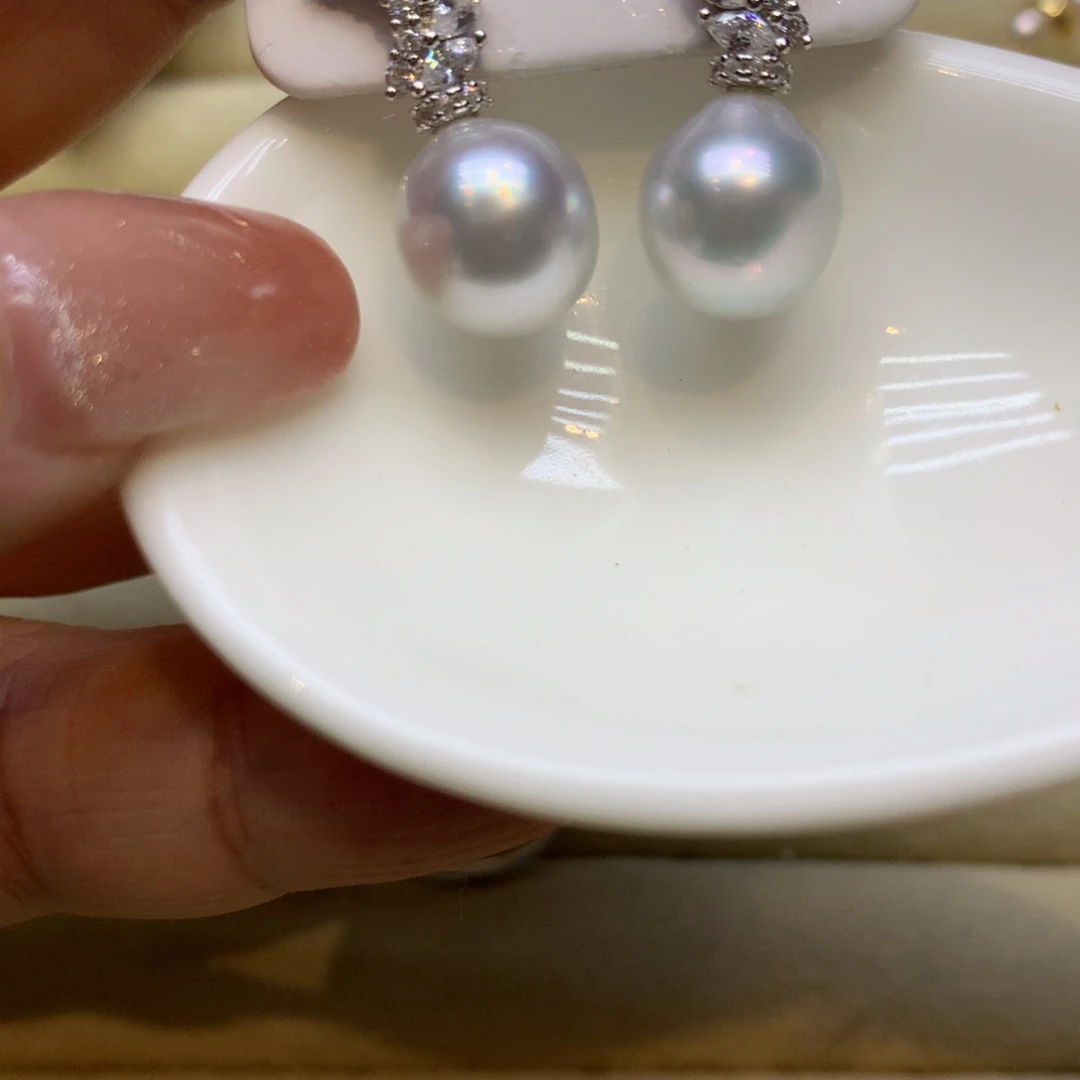 银S925镶嵌耳饰海水珍珠