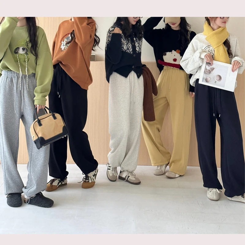 （韩版高腰休闲卫裤）2571秋冬减龄时尚束口直筒两穿休闲裤D