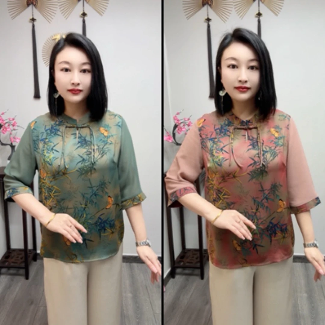 夏季新款复古风时尚气质中老年女装小衫