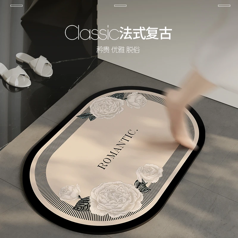 卫生间家用浴室吸水防滑垫门口软硅藻泥防滑速干脚垫子简约玫瑰