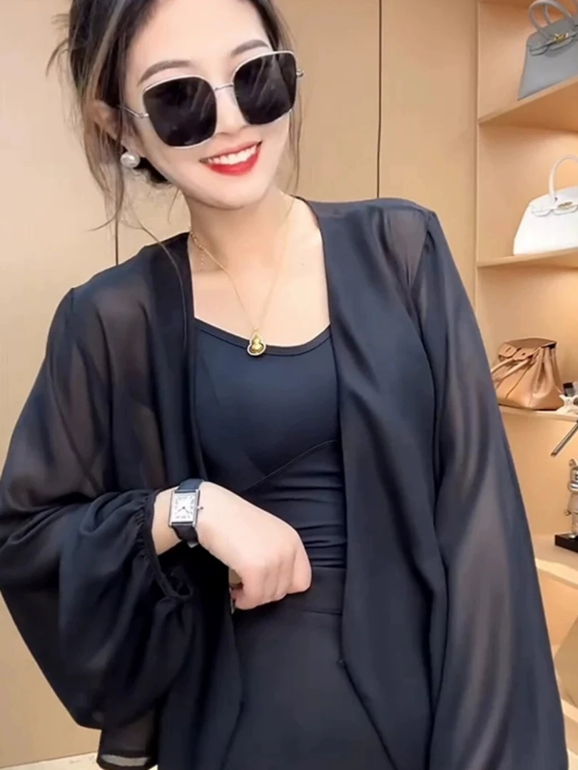 雪纺防晒开衫女薄款小披肩夏季搭配吊带裙子外搭罩衫薄纱上衣外套