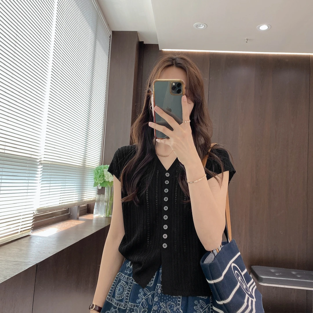 IMFLY金小金自制女装 针织衫DYW9276夏季韩版清新甜美针织短袖女