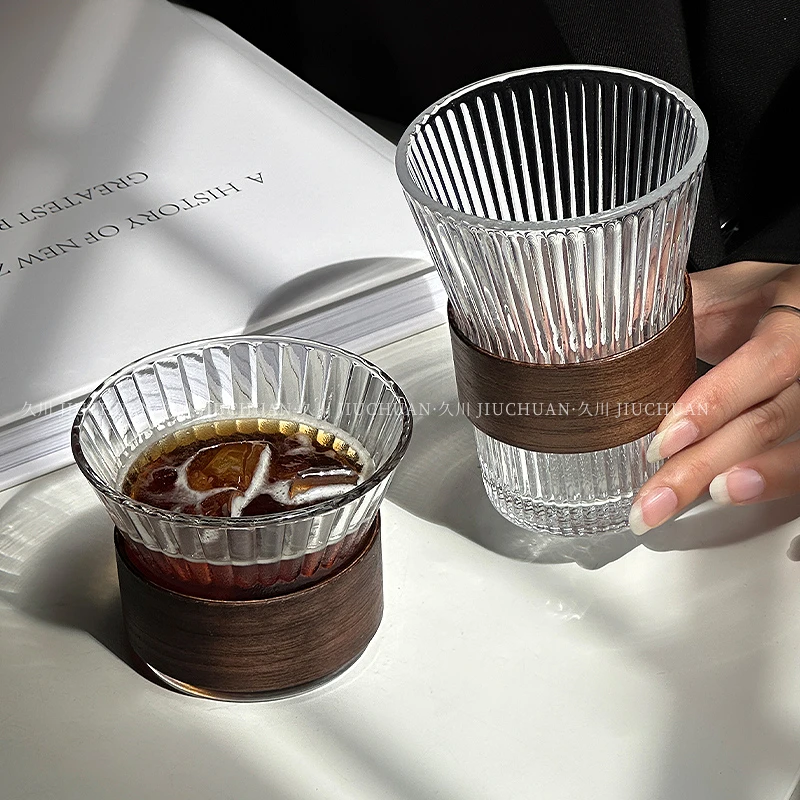 ins复古竖纹冰美式拿铁挂耳咖啡杯防烫耐高温喝水杯牛奶茶饮品杯