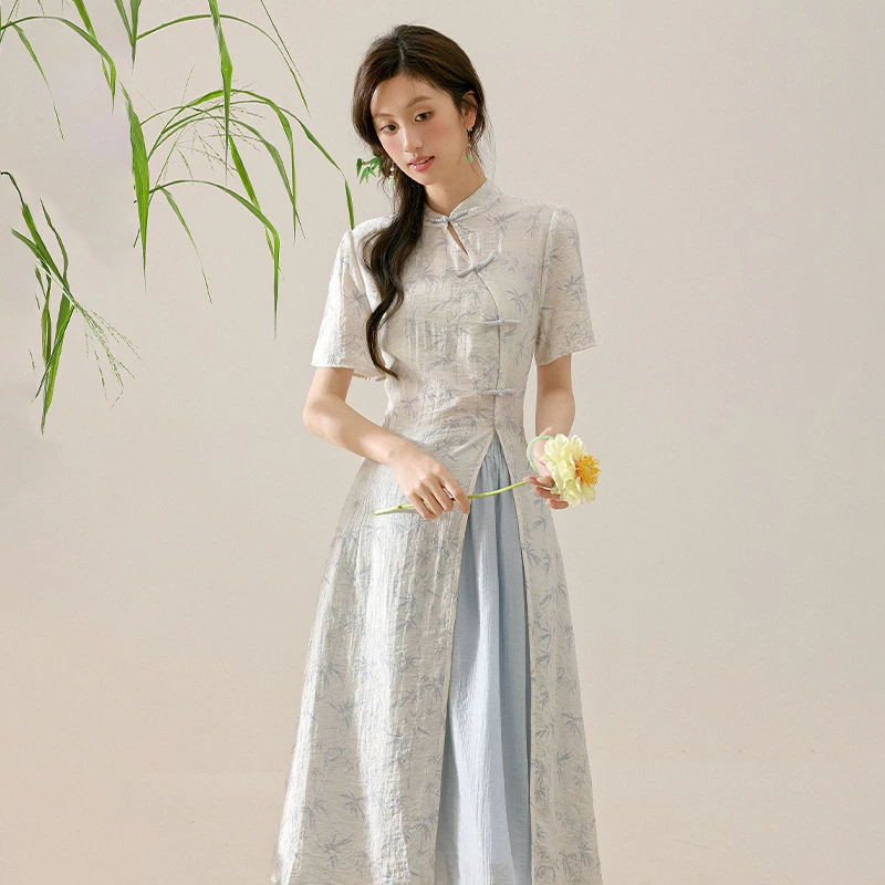 三寸藕【蓝栀小调】新中式禅意国风改良旗袍连衣裙小众裙子L251255